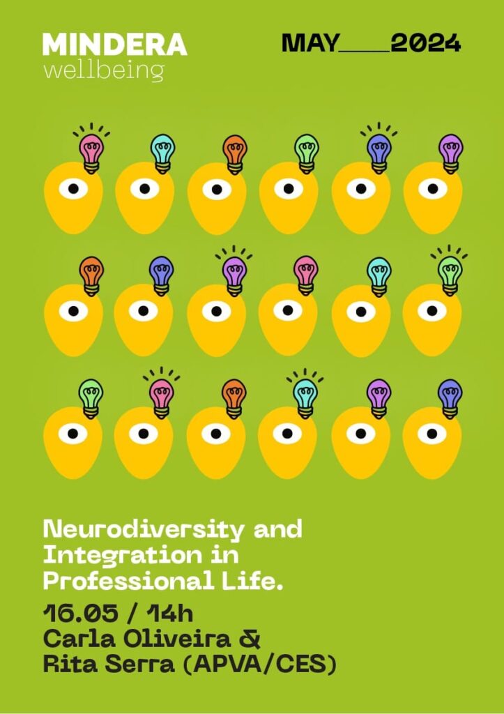 Cartaz da formação. Texto a branco: “Neurodiversidade e Integração na Vida Profissional”. Fundo verde forte.