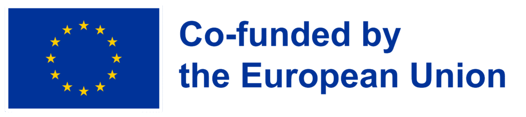 Bandeira da UE com a frase "Cofinanciado pela União Europeia".
